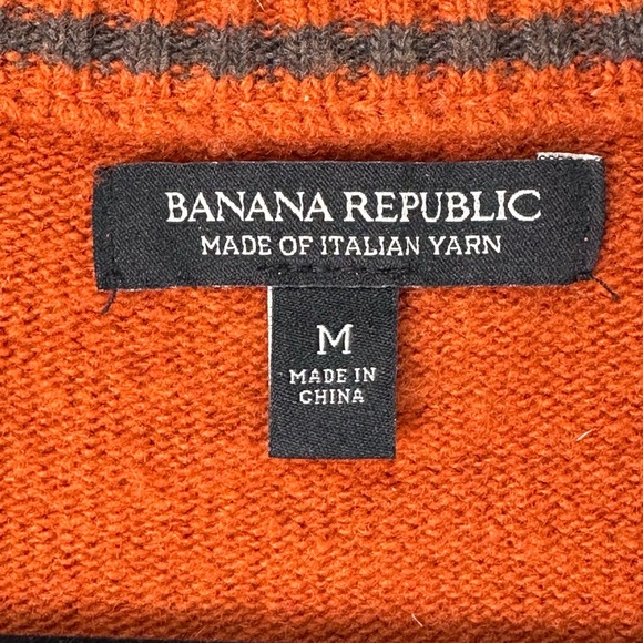 BANANA REPUBLIC Orange Italian Merino Wool Stripe Mock Neck 1/2 Zip Sweater Sz M - Picture 3 of 12